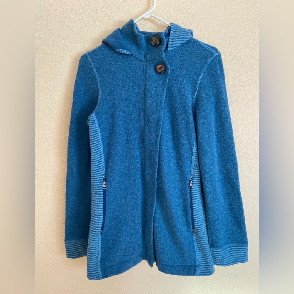 Women’s Prana Hoodie Sweater, Wool, Hidden Zipper, Turtleneck, Size Medium